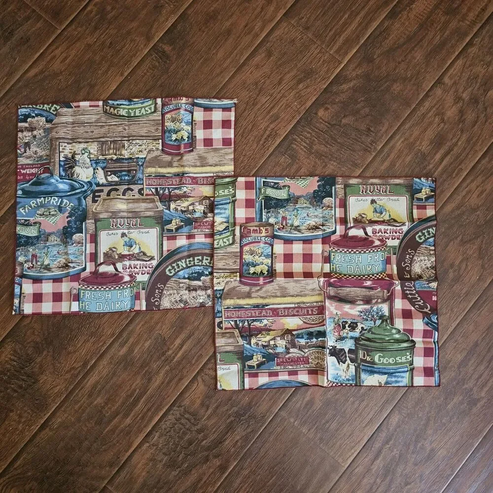 2 Retro Bandanas Napkins Vintage Kitchen Products Advertising 16 In Square